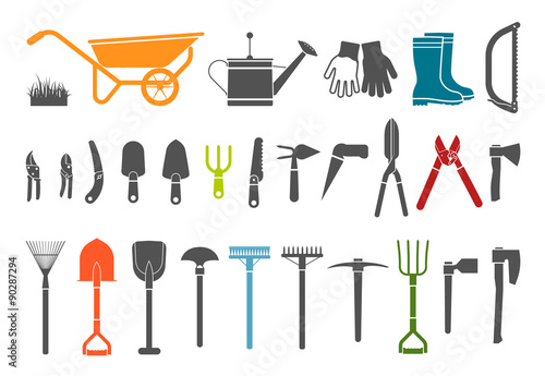 Set of various gardening items. Gardening tools. Pictogram icon set of items for gardening. 
