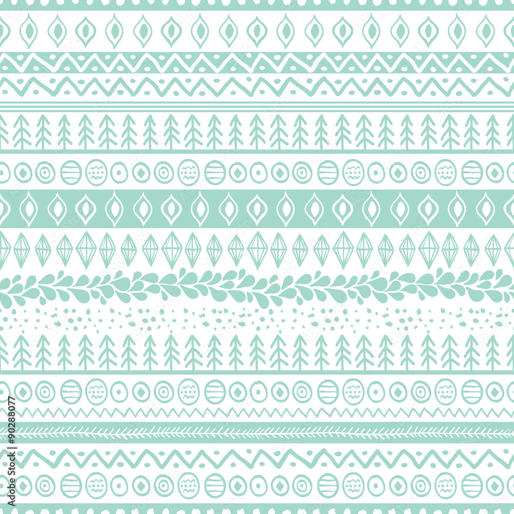 Vector trendy hand drawn seamless pattern with ethnic and tribal