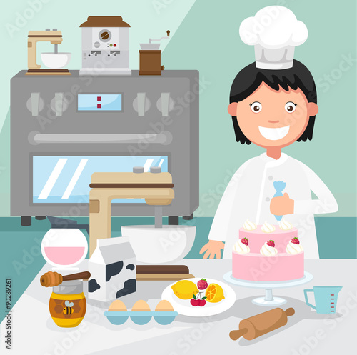 pastry chef decorates a cake