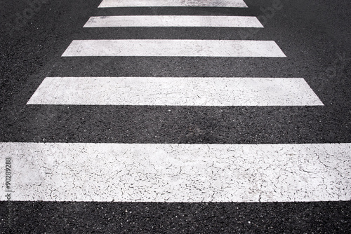Pedestrian crossing, Asphalt road top view with a white line