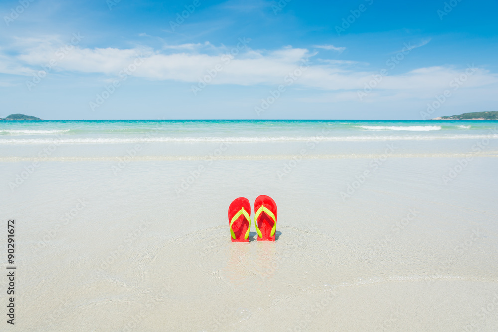 Obraz premium Beach, slippers on tropical beach