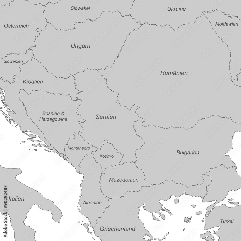 Balkanstaaten in grau (beschriftet) - Vektor