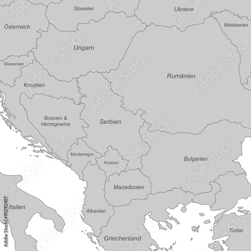 Balkanstaaten in grau  beschriftet  - Vektor