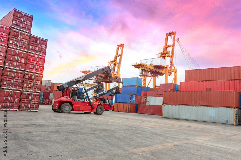 forklift handling container box loading to truck in import export logistic zone forklift handling container box loading to truck in import export logistic zone