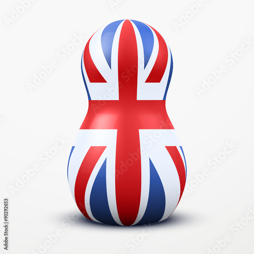 Russian tradition matrioshka dolls in British flag style.