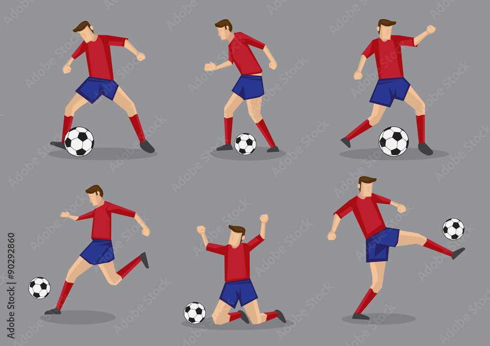 Soccer Player Passing and Dribbling Vector Icon Set