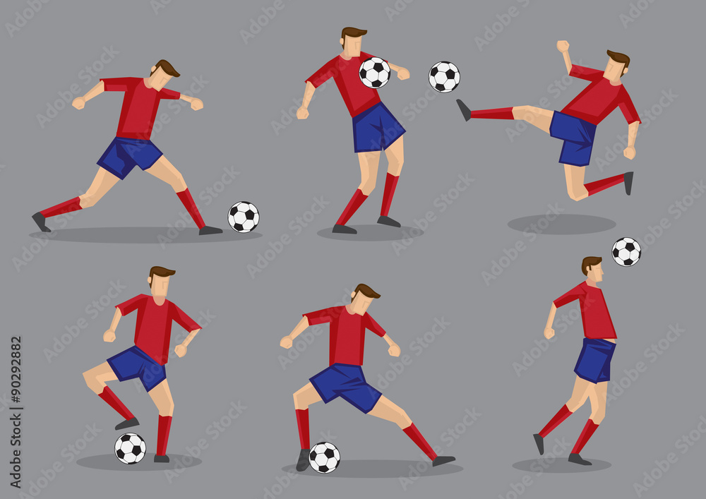 Soccer Player Kicking Passing Heading and Goal Shooting Poses