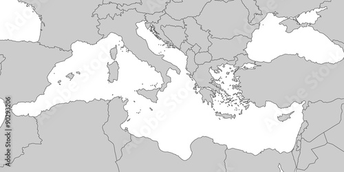 Mittelmeer - Karte in Grau