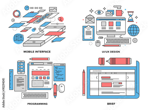 Interface development flat line illustration