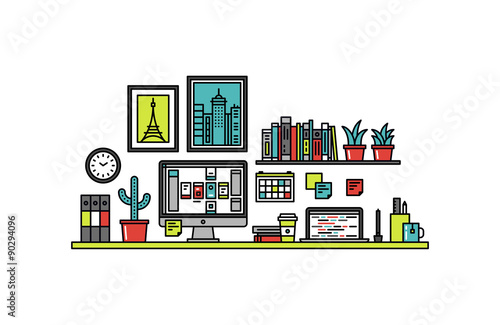 Interface designer desk line style illustration