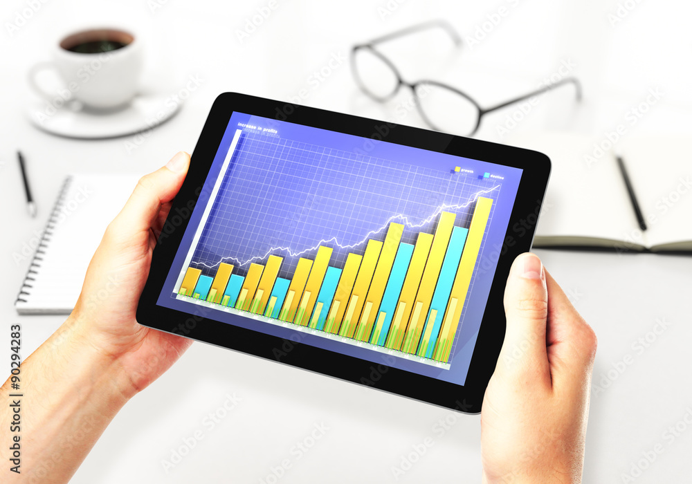 illustration of Financial graph on a digital tablet in office illustration of Financial graph on a digital tablet in office