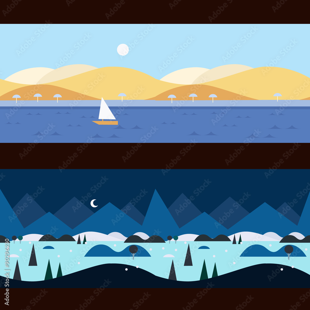 Background Seamless scenery seasons and landscapes, vector 