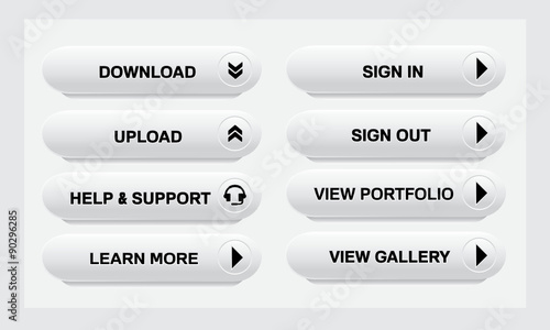 Set of white volumetric web interface buttons.