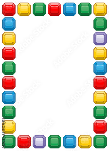 Diamond frame with space for text. Colored gemstones background