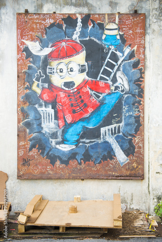 GEORGETOWN, PENANG, MALAYSIA-AUGUST 9, 2015 street art on wall i photo