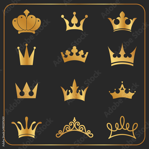 Set of luxurious crown icons, Vector illustration