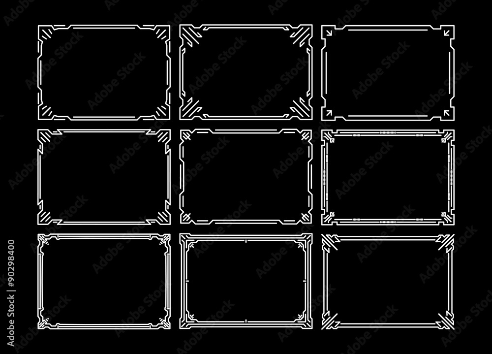 Fototapeta premium Set of 9 calligraphic decorative frames for design or monograms
