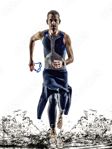 Fotografie man triathlon ironman athlete swimmers running