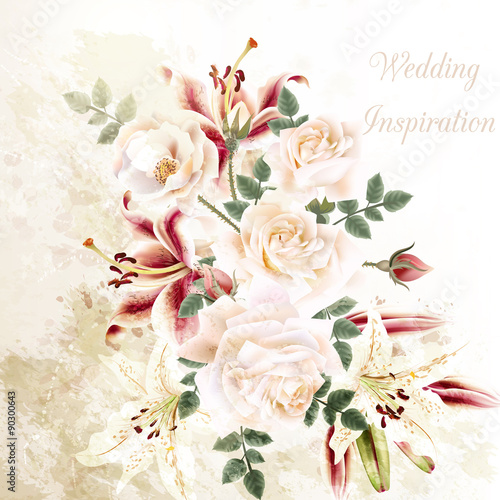 Fashion vector background with roses in vintage style
