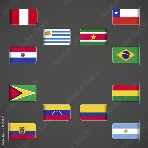 Free Download World flags collection, South America. Labeled in layers panel. Flags on the right hand side reflected around vertical axis. - GFXLoad