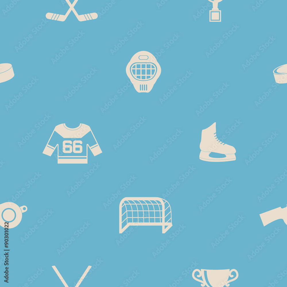 Seamless background with  hockey icons for your design