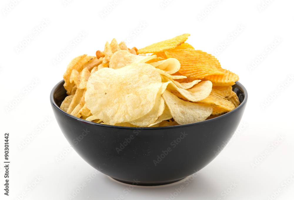 potato chips on white background potato chips on white background
