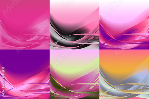 Set of wavy banners horizontal colorful pink
