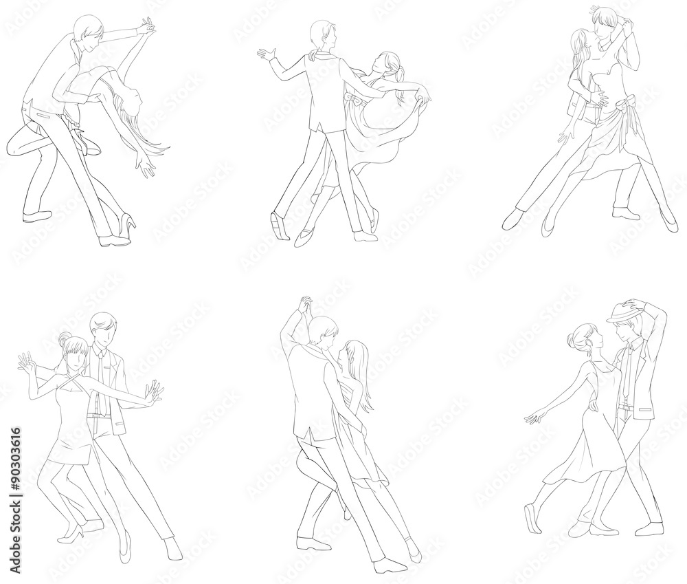 Premium Vector | Vector illustration of ballroom dancing couples, dancing,  vector sketch illustration