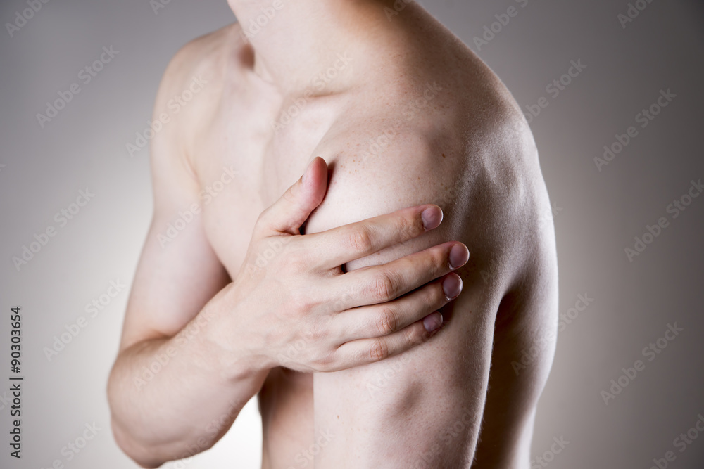 Man with pain in shoulder. Pain in the human body Man with pain in shoulder. Pain in the human body