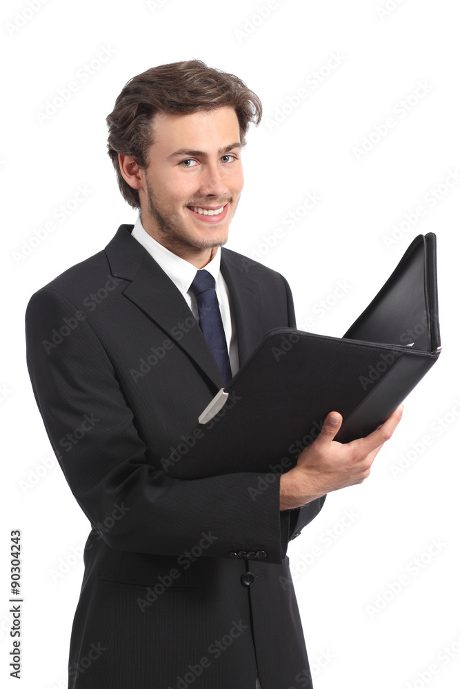 Young businessman posing holding a folder Young businessman posing holding a folder