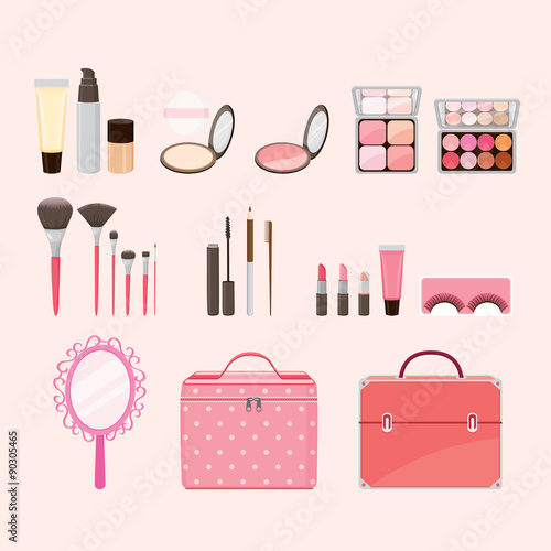 Makeup equipments set, cosmetics, accessory, tool, facial, objects, icons