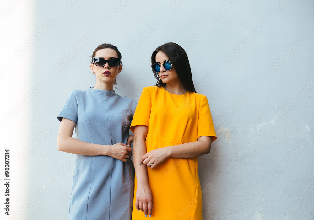 Two beautiful friends pose on white background Two beautiful friends pose on white background