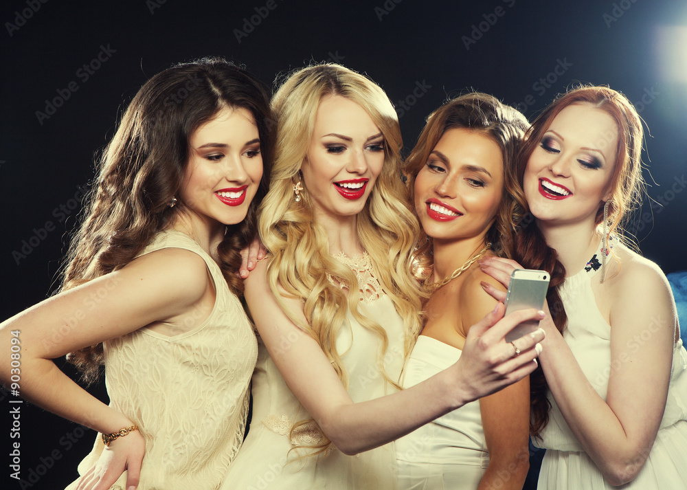 group of laughing girls having party group of laughing girls having party