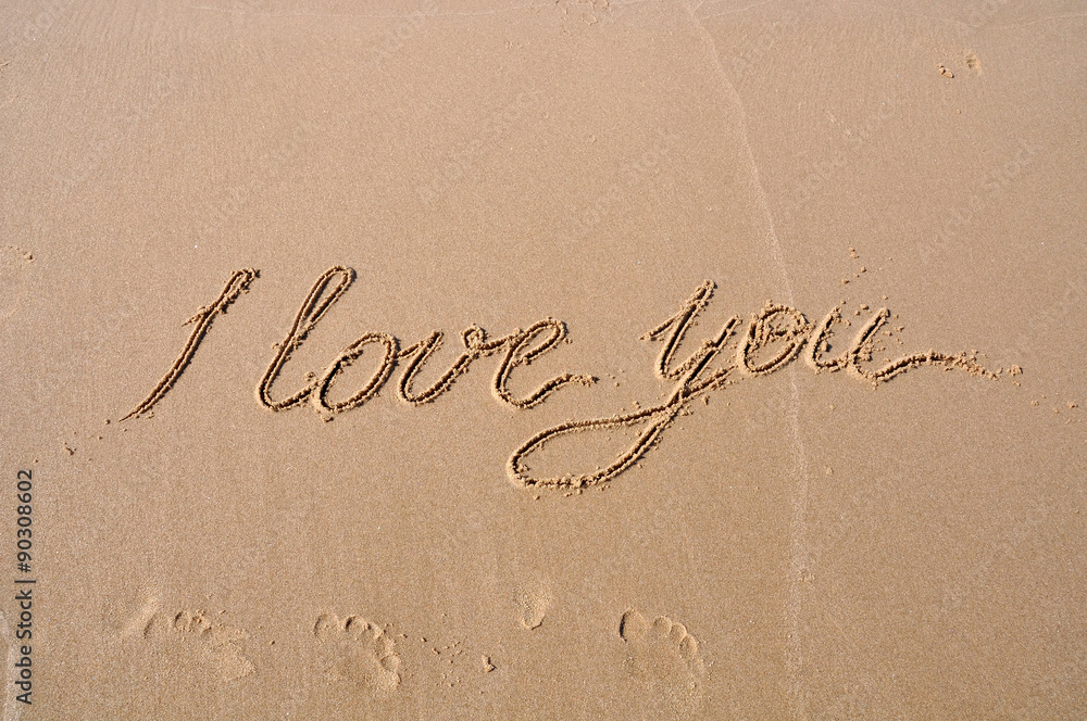 Fototapeta premium I love you drawing on beach sand