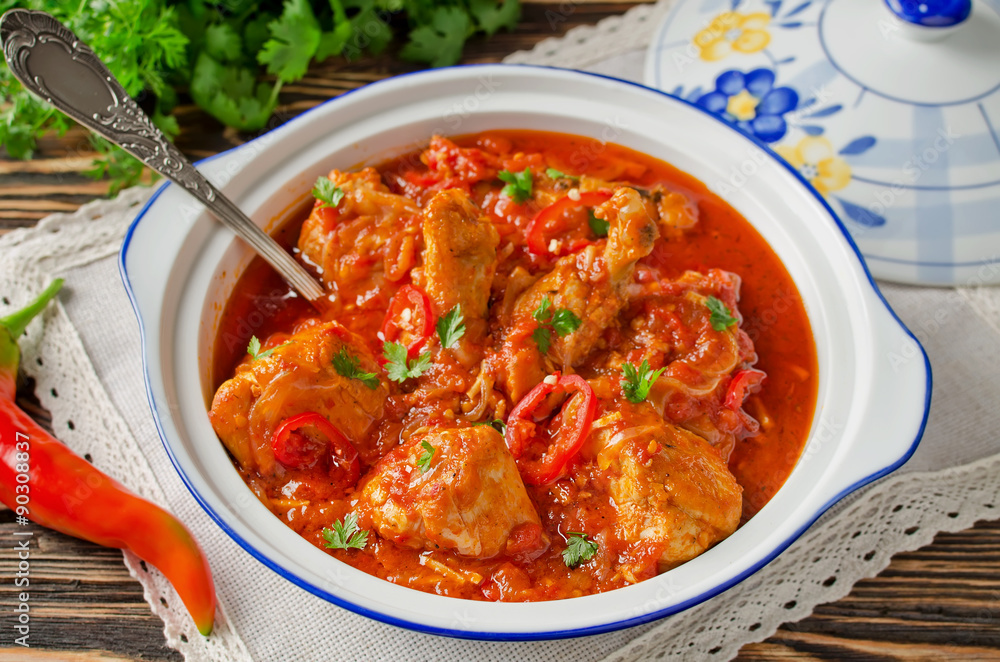 Chakhokhbili - chicken stewed with tomatoes Chakhokhbili - chicken stewed with tomatoes