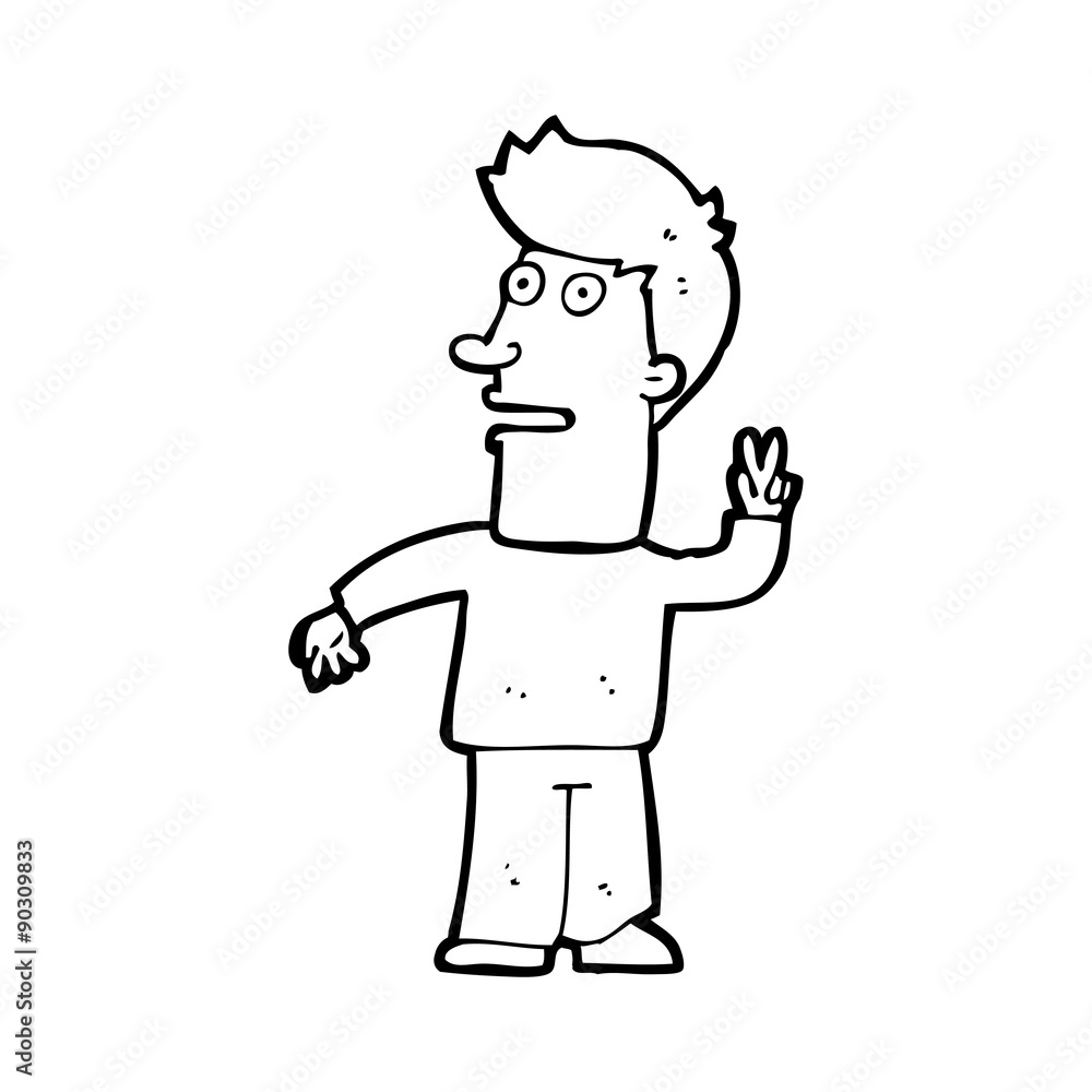 cartoon man making peace sign cartoon man making peace sign