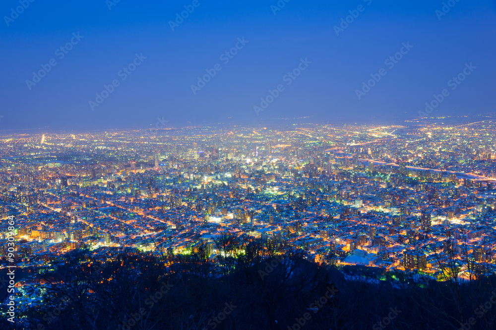 Sapporo at dusk, view from Observatory of Mt.Moiwa