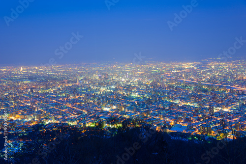 Sapporo at dusk, view from Observatory of Mt.Moiwa