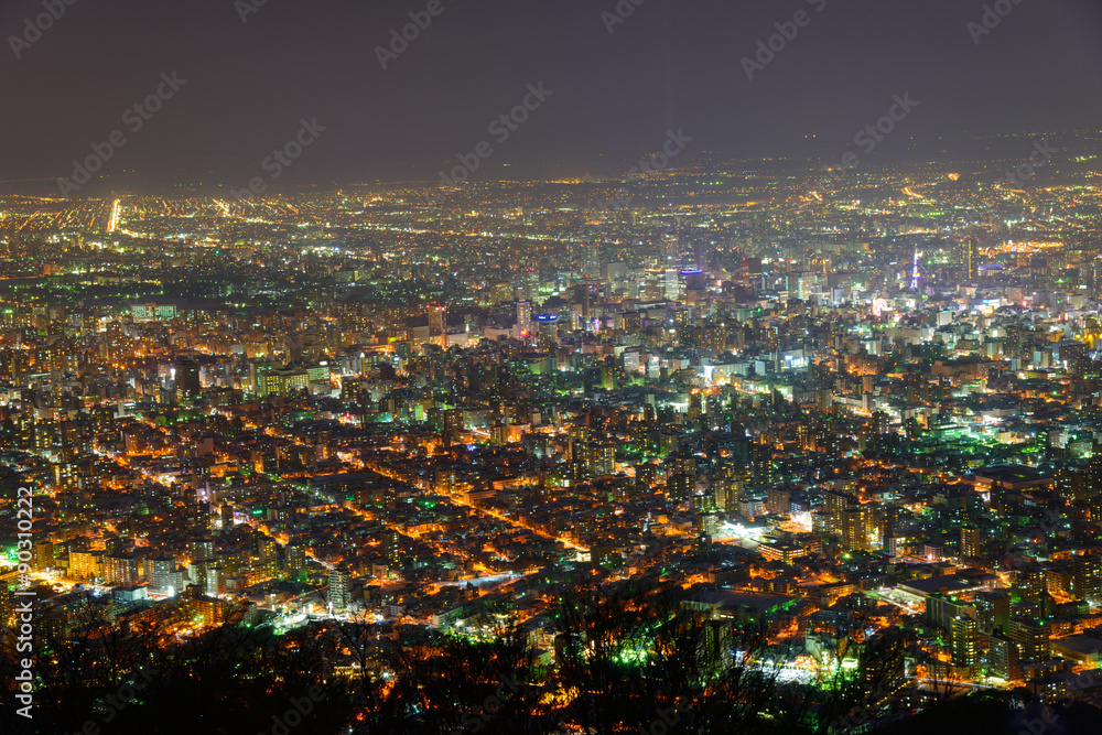 Sapporo at dusk, view from Observatory of Mt.Moiwa