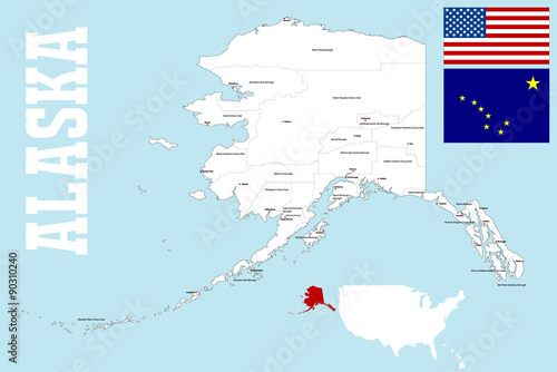 A large and detailed map of the State of Alaska with all counties and county seats.