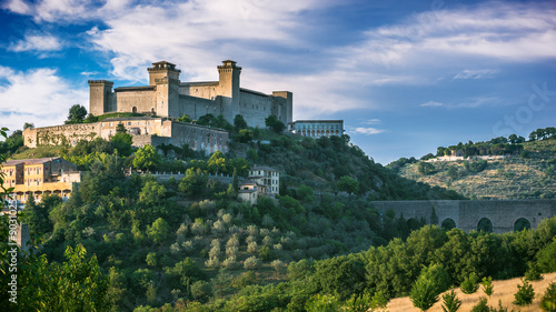 View of the medieval castle Albornoz, and the town of Spoleto in