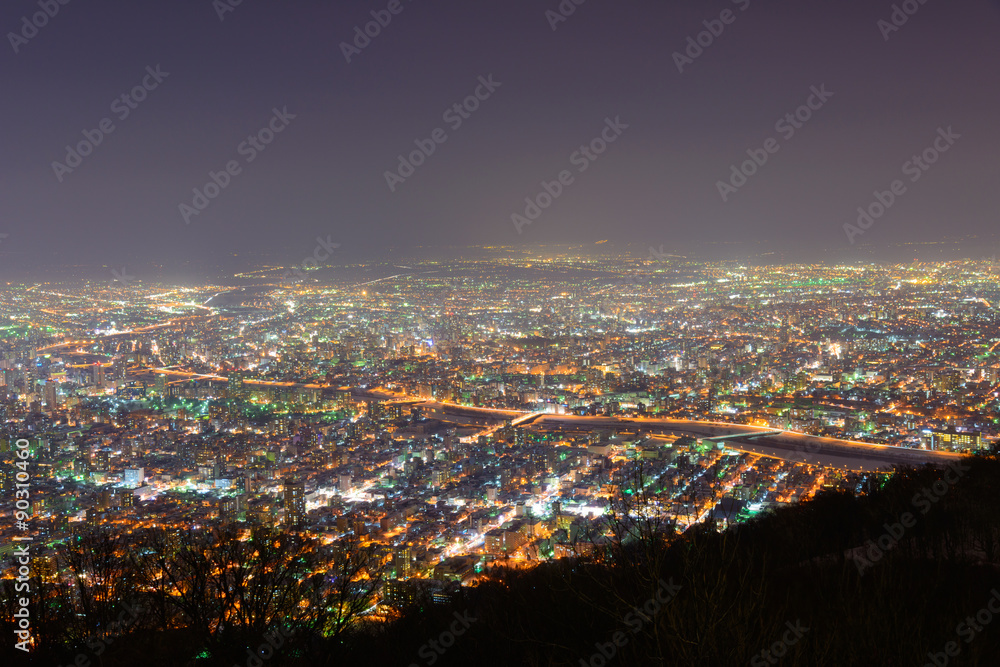 Sapporo at dusk, view from Observatory of Mt.Moiwa