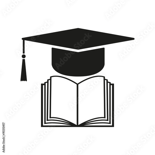 The graduation cap and book icon. School and university, learning, education symbol. Flat