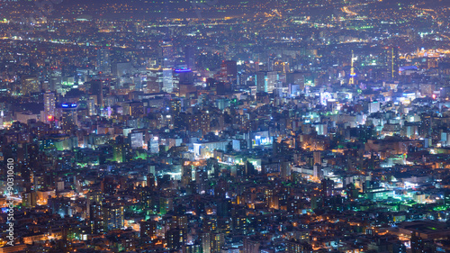 Sapporo at dusk, view from Observatory of Mt.Moiwa