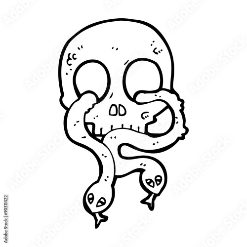 cartoon skull with snakes