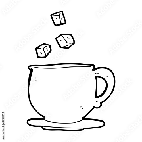 cartoon teacup with sugar cubes
