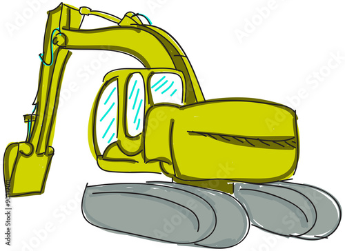 Drawn digger on white