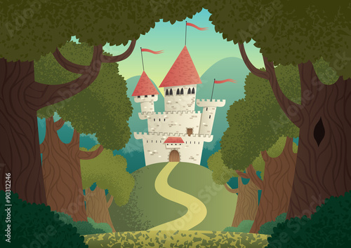 Castle Landscape / Cartoon fantasy castle. No transparency used. Basic (linear) gradients.