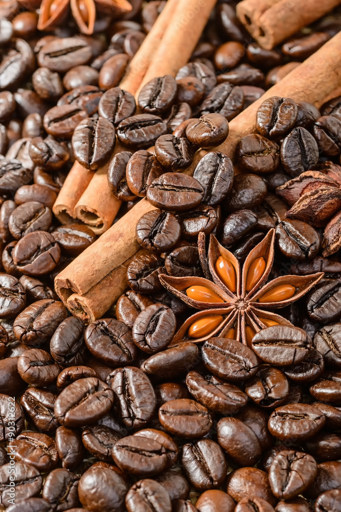 coffee beans and cinnamon sticks coffee beans and cinnamon sticks