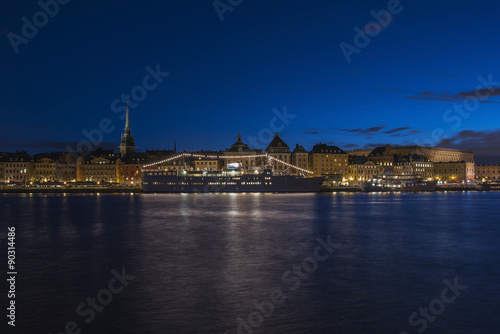 Old Town (Gamla Stan) skyline architecture pier in Twilight time, Stockholm city, Sweden